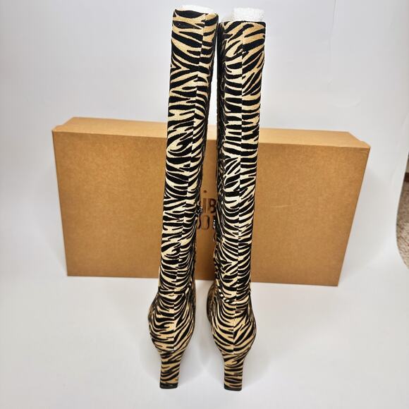 SOLD Anthropologie Bibi Lou Zebra Suede Leather Knee High Stiletto Boots - Picture 5 of 15